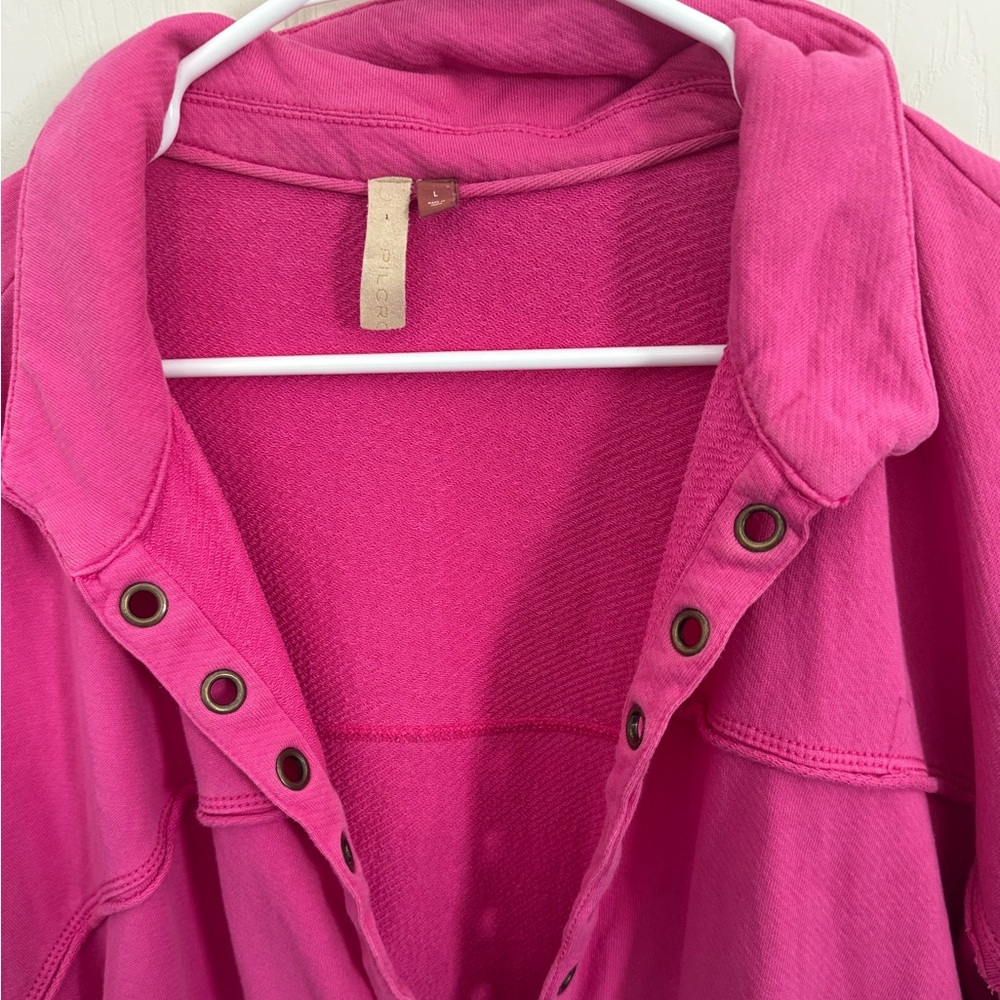 Pilcor Sweatshirt Womens L Pink Collared V Neck Grommet Eyelets Terry Pullover - Picture 4 of 14
